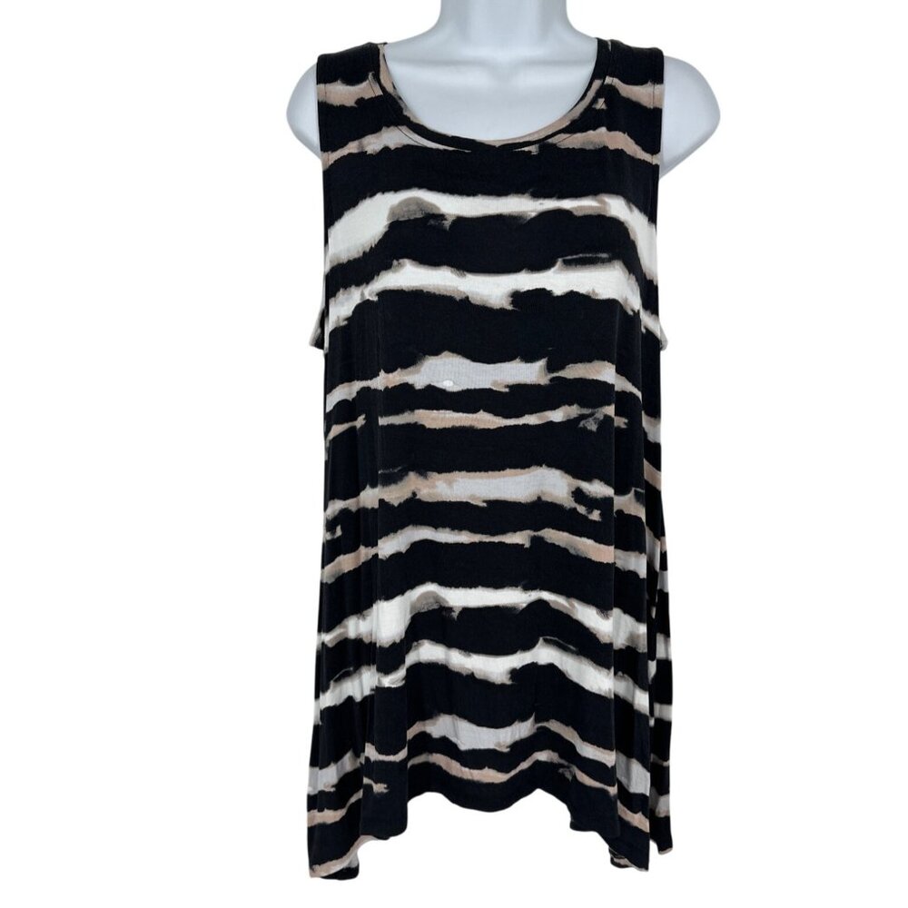 Logo Layers Sleeveless Black & Beige Striped Tank Top Women's Size XL